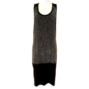$398 Eileen Fisher Sequin Rivulet Dress Medium Black 100% Silk Vintage Quality